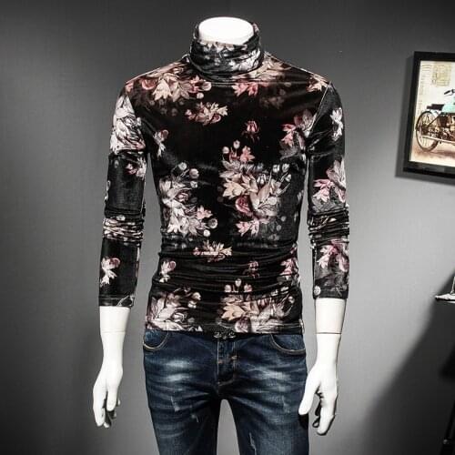 Velvet Luxury Floral T Shirt Men Autumn Winter Long Sleeve Slim Fit Camiseta Masculina Plus Size 6xl Camisetas Hombre