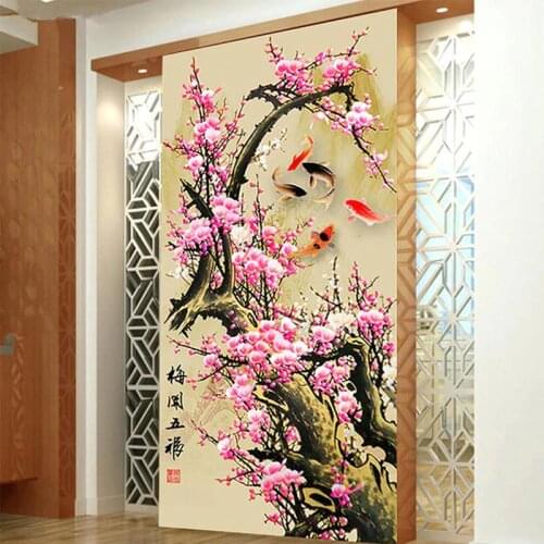 Large diy diamond painting Plum koi fish cross stitch crystal paint by numbers mosaic square round embroidery diamond artZP-1336