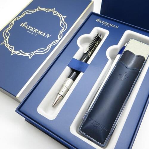 Waterman Perspective Black Ballpoint Pen + Leather Sheath Gift Set | İsme Special Pen | Gift Pen