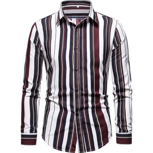 Mens Long Sleeve Plaid Striped Casual Shirt Standard-fit Youthful Shirt Formal Business Office Social Shirt M-3XL