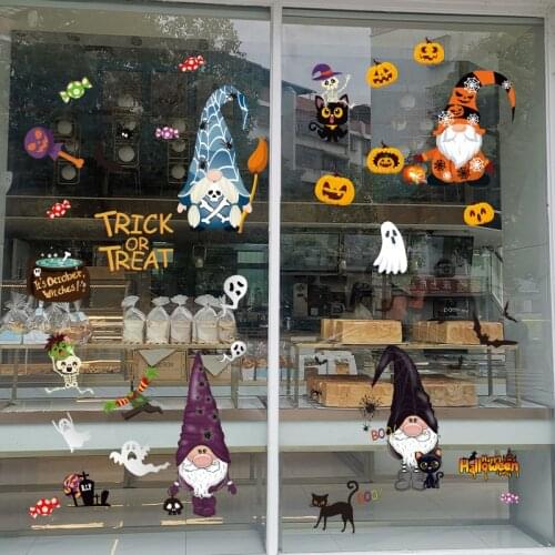 Halloween Faceless Stickers Dwarf Ghost Pumpkin Spider Window Wall Paste Decor Glass Stickers Electrostatic Stickers