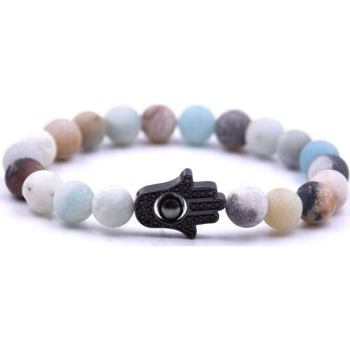 HYHONEY Micro Pave CZ Palm 8MM Frosted Amazonite Natural Stone Bracelet Men Bracelets & Bangles Jewelry pulseras