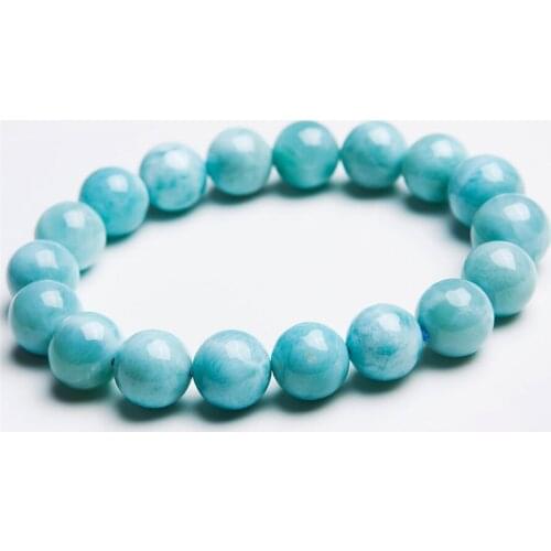 Fashion Stretch Bracelets For Women 11mm Blue Round Bead Genuine Precious Larimar Natural Stone Bracelet Free Shipping