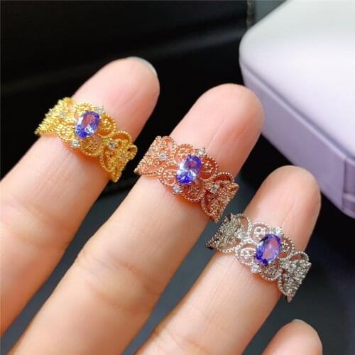 WEAINY Lace Tanzanite Rings, S925 Sterling Silver Ring, Featuring Tanzanite,Woman Fashion Ring,S925 Sterling Silver Jewelry