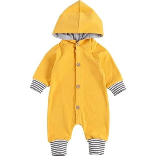 2021 Baby Boy Girl Hooded Rompers Long Sleeve Button Down One Piece Jumpsuit Pants Fall Clothes New Born Clothing