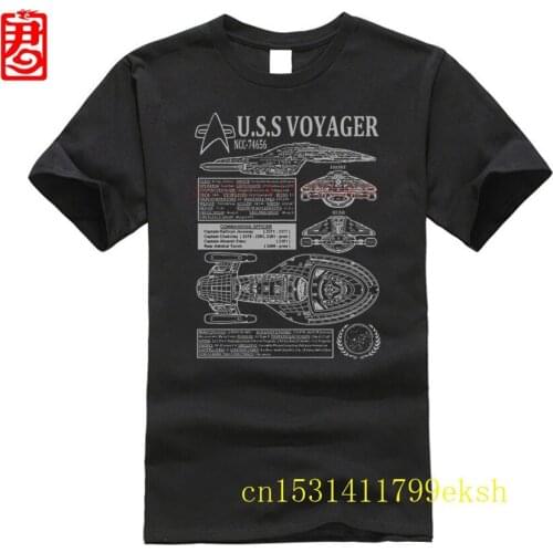 Summer Men Casual Fashion STAR TREK USS VOYAGER T-shirt S - 5XL Blueprints Specs Janeway Starfleet Tuvok