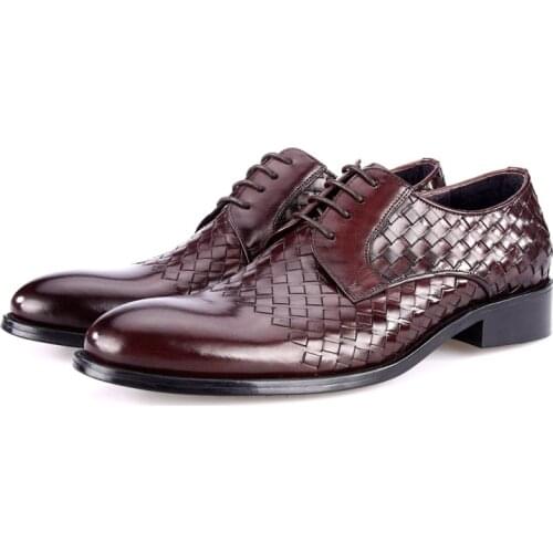 Fashion Black / Brown tan Summer Woven Dress Shoes Genuine Leather Prom Shoes Male Business Shoes
