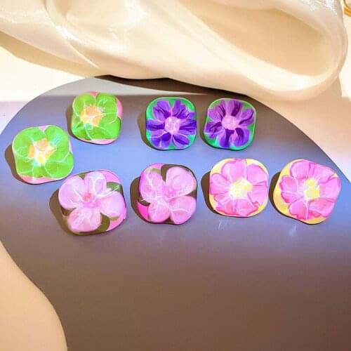 Fashion Water Wave Flower Stud Earrings Summer Korean Women Ear Studs Acrylic Trendy Cute Square Geometric Statement Ear Jewelry