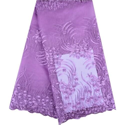 2018 Latest Purple French Nigerian Laces Fabrics High Quality Tulle African Laces Fabric Wedding African French Tulle Lace 1221