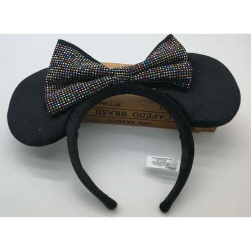 New MINNIE EARS Headband Black Sparkle Shimmer Red Sequin Bow Mickey