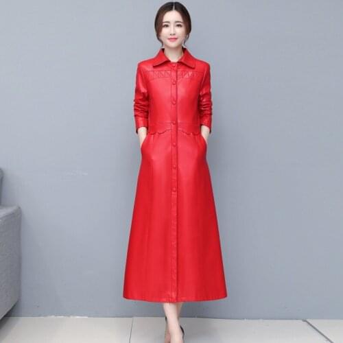 2021 Spring New Women Leather Jacket Long Slim Large Size 5XL Womens Leather Coat Fashion Leisure Female Motorcycle Clothing