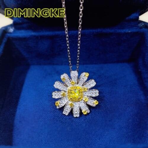 DIMINGKE Yellow Chrysanthemum Diamond Necklace S925 Silver Personality Woman Birthday Gift Party Jewelry