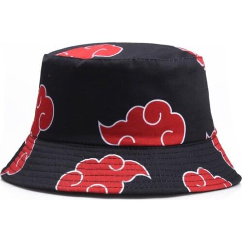 Summer Outdoor Bucket Hats Japanese Anime Red Cloud Printed Panama Hats for Women Men Cotton Casual Travel Sun Cap Fisherman Cap