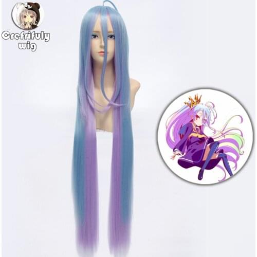 No game no life Shiro Anime Cosplay Wig 100cm Blue Purple Ombre Heat Resistant Synthetic Hair Perucas Women Cosplay Wig