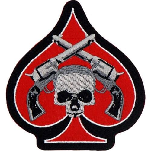 Spades GUN SKULL Patch Embroidered Applique Sewing Label punk biker Patches Clothes Stickers Apparel Accessories Badge