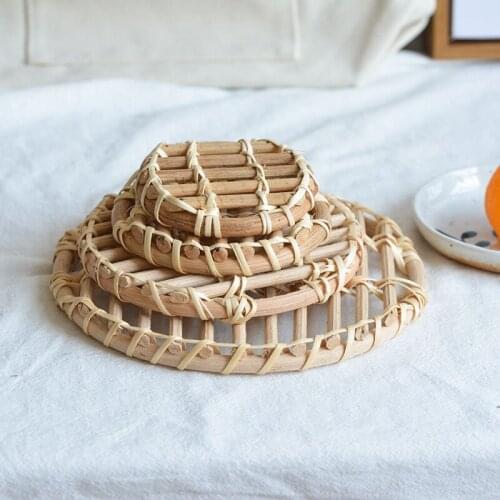 Rattan knitting storing snacks, coffee table, insulated cup and pot mat, coffee wood coaster table mat table board placemats