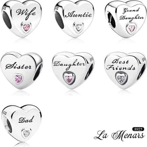 La Menars New Family Love Bead Charms Fit Original Pandora Charm Bracelet Genuine 925 Sterling Silver Women Jewelry DIY Making