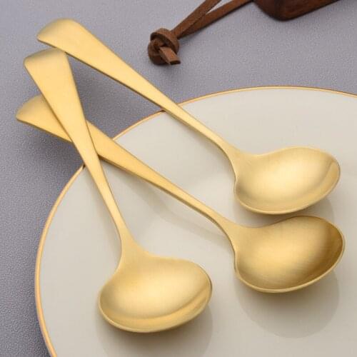 Nordic Copper Spoon Pure Copper Household Creative Cute Round Head Childrens Rice Spoon Brass Frosted Dessert Spoon Tableware