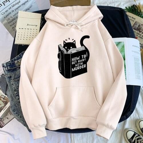 Men Hoodie Black Cat Reading Book How To Get Away With Murder Hoodie For Male Fashion Brand Hoodies Oversized Sweathoody Man