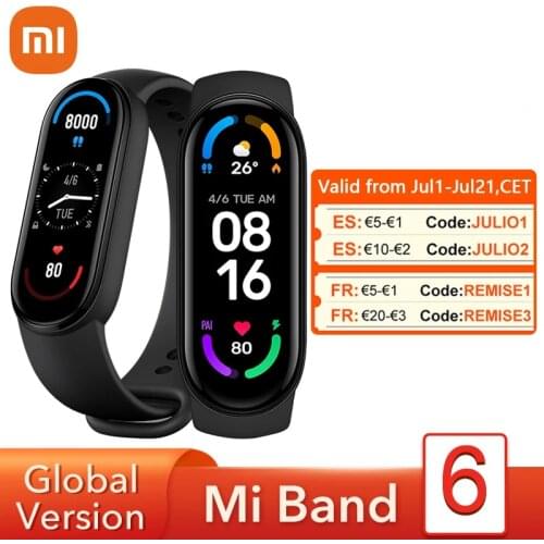 Global Version Xiaomi Mi Band 6 Smart Bracelet 1.56"AMOLED Screen miBand 6 Heart Rate Fitness Traker Bluetooth 5 ATM Waterproof