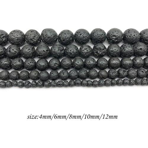 DIY Jewelry Making Round Natural Stone Black Lava Bead 4 6 8 10 12 mm Volcanic Raw Material Necklace Bracelet J150