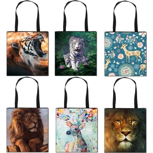 Animal Lion Tiger Deer Prints Tote Bags Ladies Storage Bags for Travel Women Handbag Ladies Shoulder Shopping Bag
