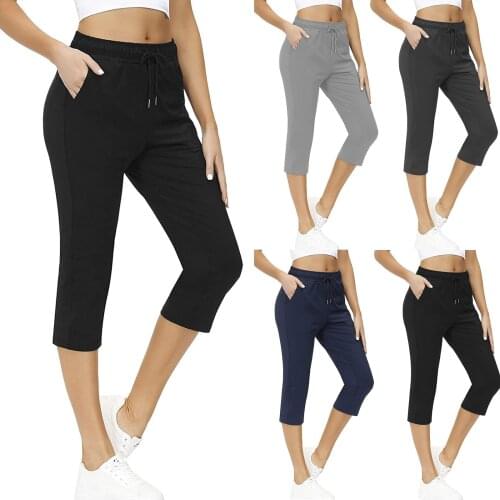 Womens Capris Run Pants Summer Casual Sports Pants Low-rise Cropped Trousers Skinny Casual Pants Sweatpants Jogger Streetwear