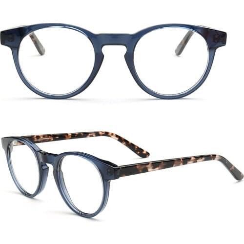 Women Classic Round Tortoise Eyeglass Frames Men Vintage Full Rim Rx Glasses Frames Light Clear Acetate Eyeglasses Frames Blue
