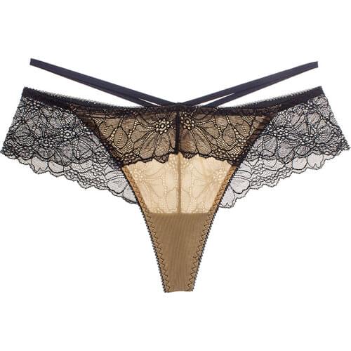 Womens underwear sexy hollow transparent ice silk lace panties sling low waist seamless womens briefs thong culotte femme