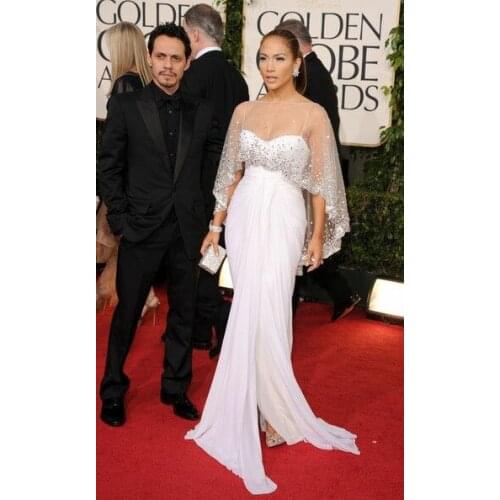 Elegant Long White Celebrity Dresses with Beading Shawl Mermaid Robe De Soiree Floor Length Side Slit Formal Dresses for Women