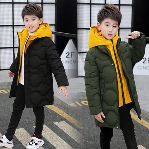 Winter Children Boys Keep Warm Thicken Warm Down Cotton-padded Jacket For Big Boys Army Green Long Snow Outerwear Coats New 2020