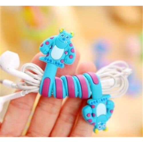 1Pcs Good Gifts Lovely Cartoon USB Cable Earphone Protector Set with Cable Winder Stickers Spiral Cord Protector