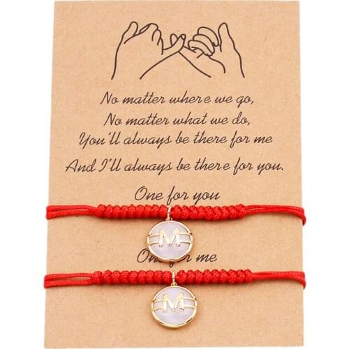 2 PCS/Set Zircon Star Charm Bracelet Sets 18K Gold Plated Letter Pendant Rope Chain for Couple Friends Quality Bracelets Jewelry