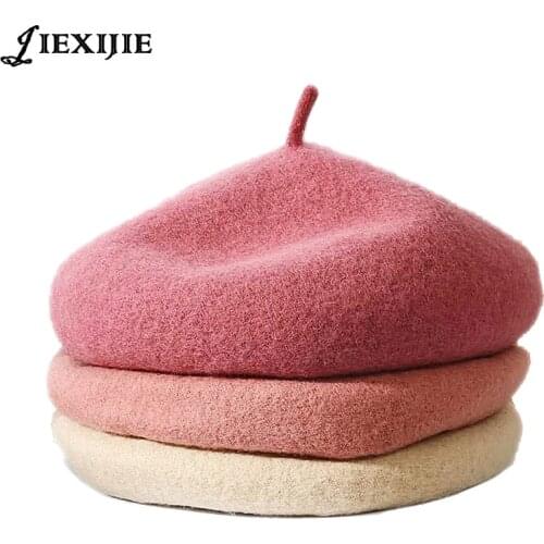 2017 winter pure color berets hat Department 100% wool beret hat for women hats warm French Artist Hat Ski Cap Japanese Girl