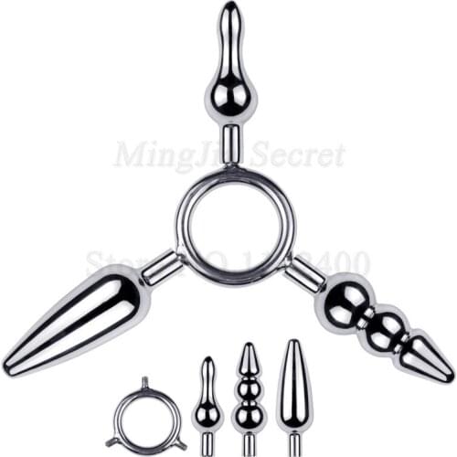 2019 Detachable Three Headed Anal Dildo Metal Butt Plug G Spot Vagina Massager Anus Dilator Anal Beads Sex Toys For Couples