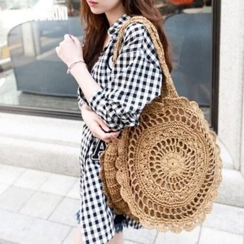 2020 new Korean fashion paper rope crochet big flower straw woven bag beach bag woven bag hollow art and small fresh