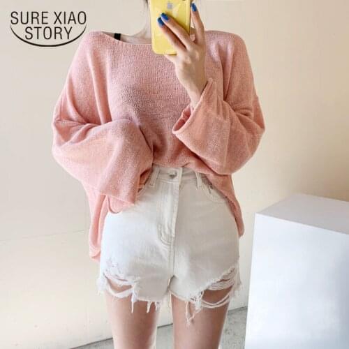 2021 Summer New Korean Hollow Out Ice Silk Lazy Wind Thin Knitwear Pink Casual Top Large Loose Pullover Sunscreen Shirt 14803