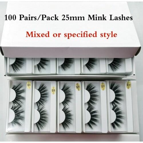 25mm Lashes Wholesale 20/30/50/100 Pairs 25 mm False Eyelashes Thick Strip Mink Lashes Bulk Makeup Dramatic Long Mink Eyelashes