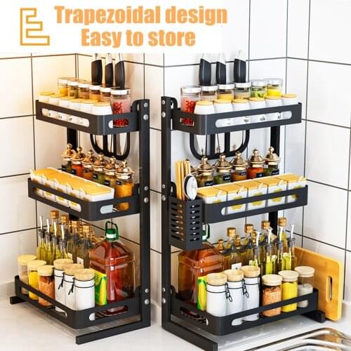 3 Layers Kitchen Shelf for Storage Organizer Holder Spice Rack Punch Free Stainless Steel Storage Shelves Rack for Kitchen