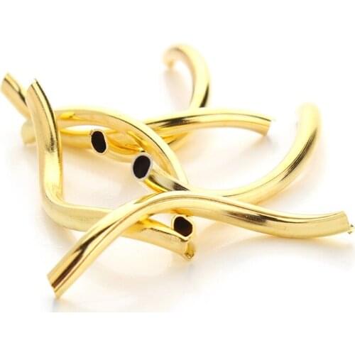 50pcs/lot 2x25mm Hole 1.8mm Gold/Rhodium/Silver Color Copper Smooth Curved Pipe Tube Spacer Beads Jewelry Findings Charms