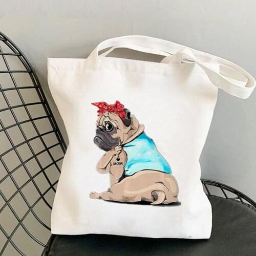 Shopper Bandana Fat Pug i love Mom Kawaii Bag Harajuku women Shopping Bag Canvas Shopper Bag girl handbag Shoulder Lady Bag