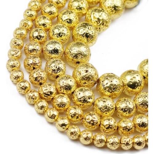 Natural Stone 18 Gold Lava Hematite Beads Round Loose Beads For Jewelry Making DIY Necklace Bracelet wholesale 4 6 8 10 12mm