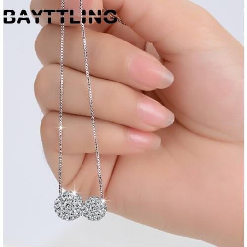BAYTTLING 925 Sterling Silver Fine Double Round Zircon Pendant Necklace For Woman Fashion Necklace Jewelry Couple Gift