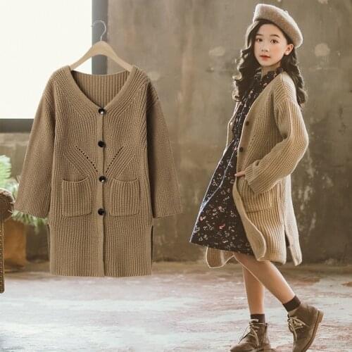 Kids Girls Long Sweater Coat 10 12 years Autumn Outfit Knitted Thicken Cardigan for Teenage Girl