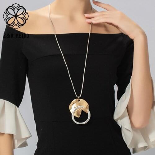 Long Chains Ethnic Necklace Vintage Geometric Circle Suspension Pendant Decorative Costume Jewelry for Women Trend Accessories