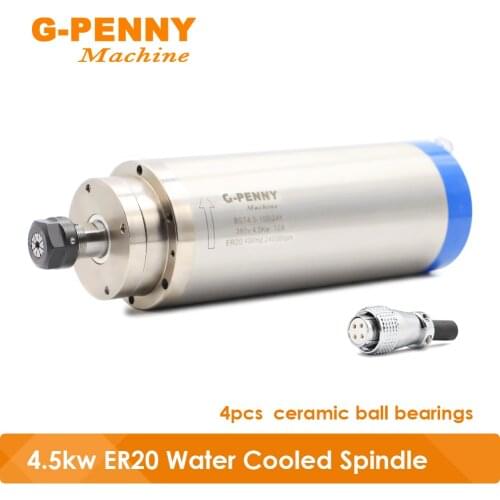 New Arrival! Water Cooled Spindle Motor 4.5KW ER20 220v/380v 4 PCS Ceramic Ball Bearings Diameter 100mm