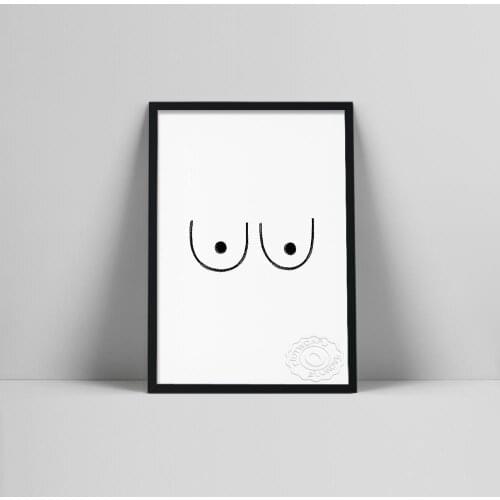 Boob Line Art Print | Minimal Breasts Poster | Line Art Bust | Tits Sketch | Titties Illustration | Female Body Post| Neutral To