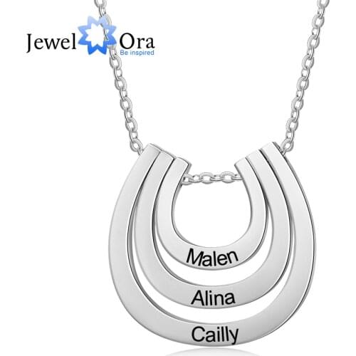 JewelOra Personalized 2-5 Names Engraved Horseshoe Good Luck Necklace U Shaped Stainless Steel Pendants Custom Christmas Gift