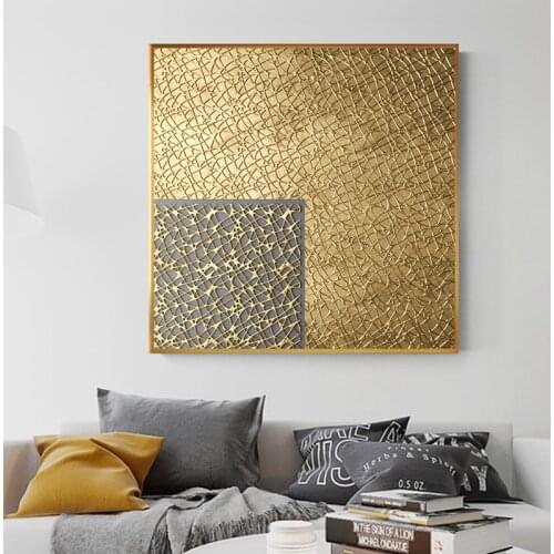 Black And Gold Canvas Painting Abstract Square Poster Print Fashion Wall Art Cuadro Decorativo For Living Room Studio Simplicity