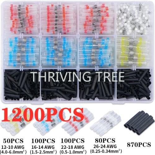 1200/600/300Pcs Solder Seal Wire Connectors Kit, Heat Shrink Butt Connectors Waterproof and Insulated Electrical Wire Terminals